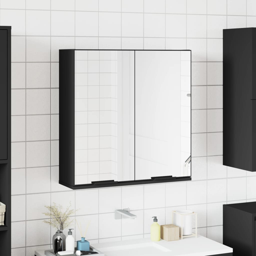 Badrumsspegel Spegelskåp Svart 64x20x67 cm