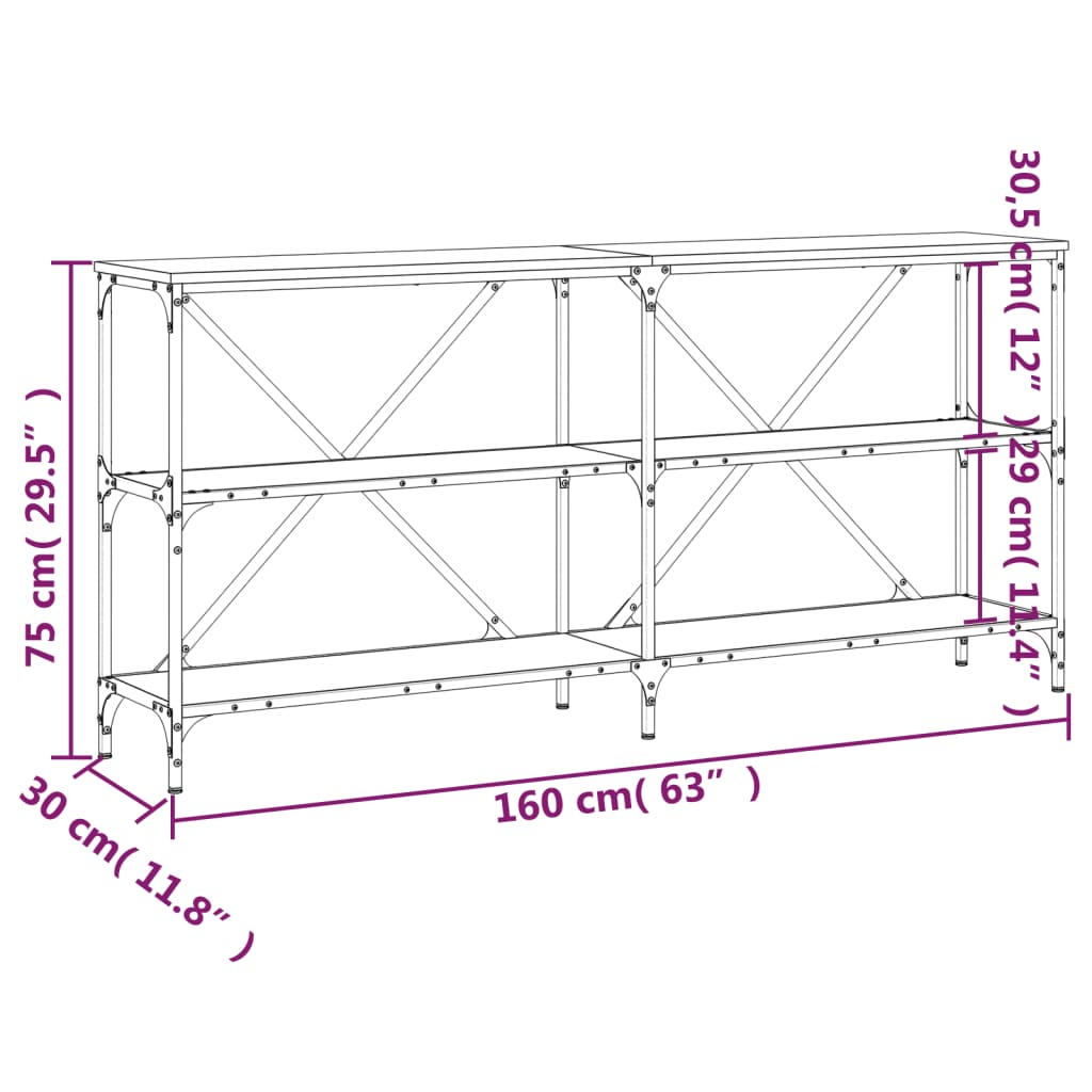 Avlastningsbord Konsollbord Brun Ek 160x30x75 cm järn