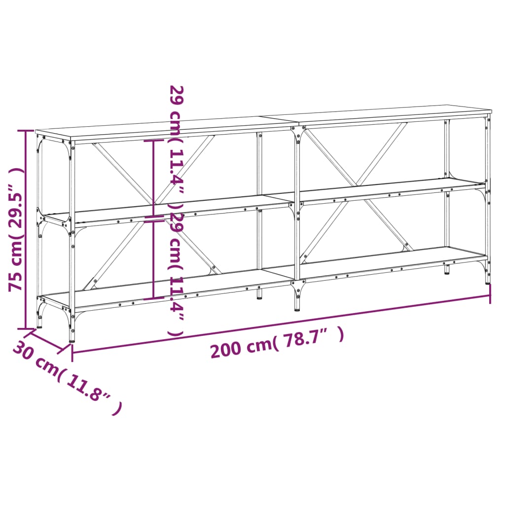 Avlastningsbord Konsollbord Svart 200x30x75 cm järn