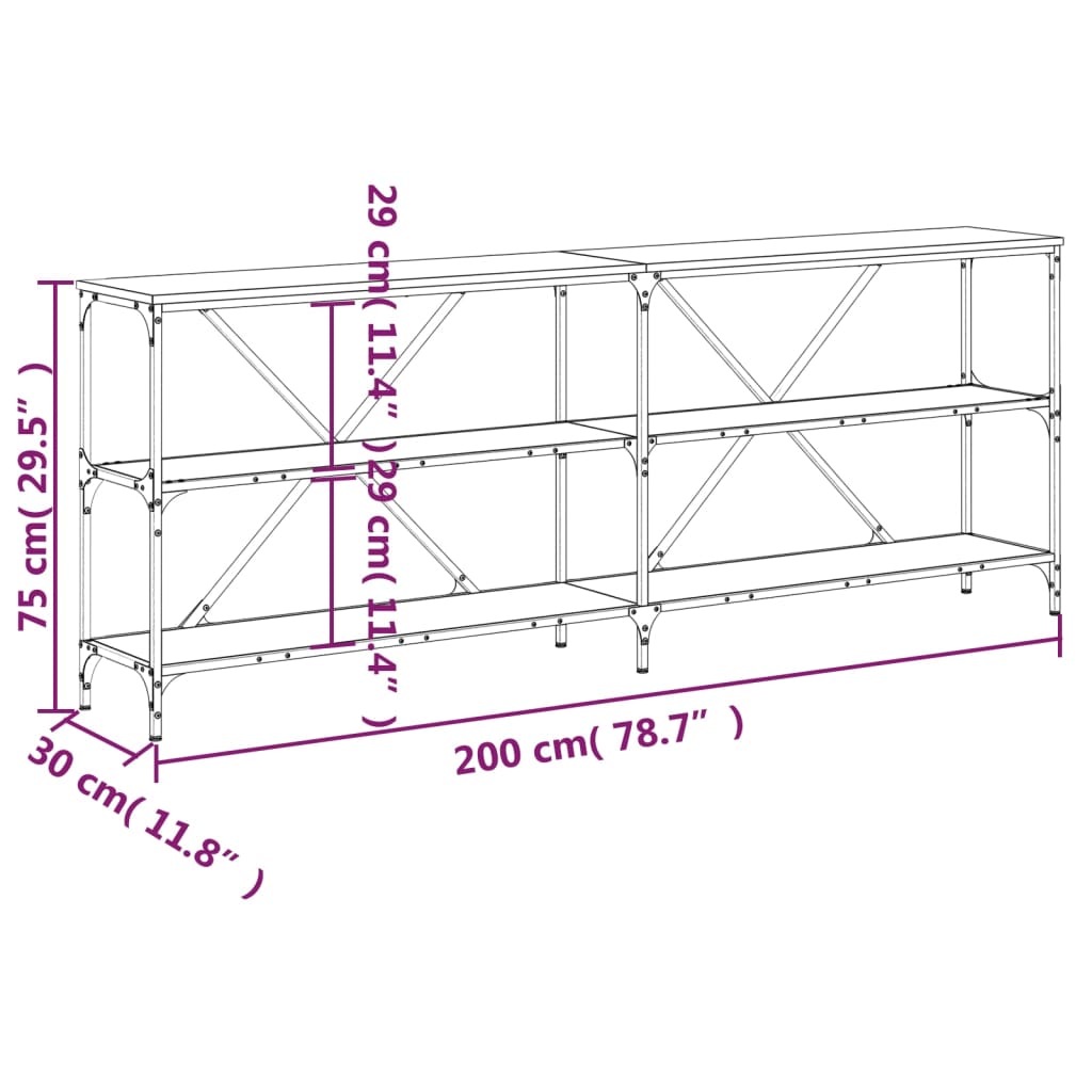 Avlastningsbord Konsollbord Sonoma Ek 200x30x75 cm järn