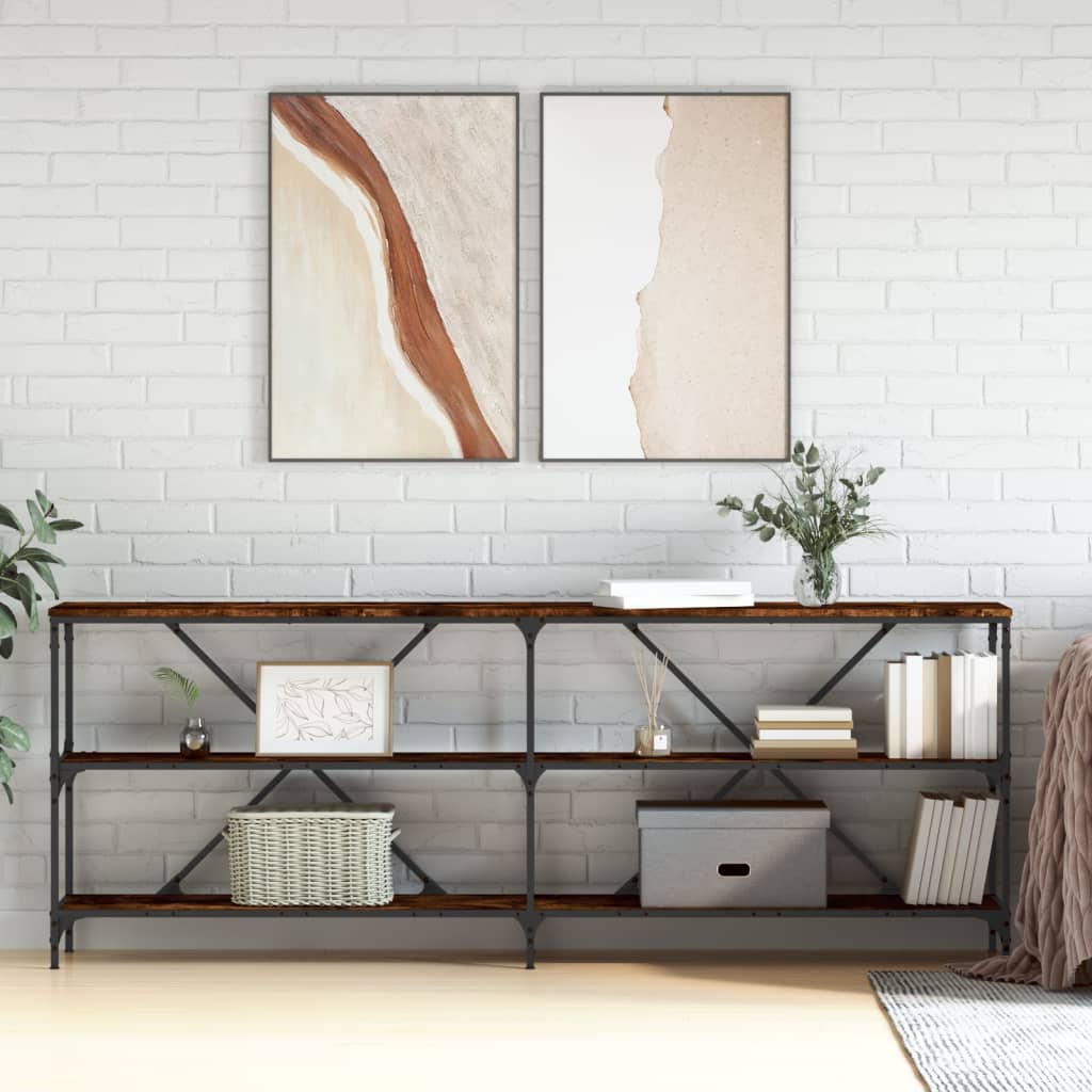 Avlastningsbord Konsollbord Rökfärgad Ek 200x30x75 cm och järn