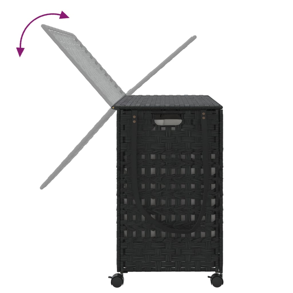 Tvättkorg med hjul Svart 66x35x60 cm rotting