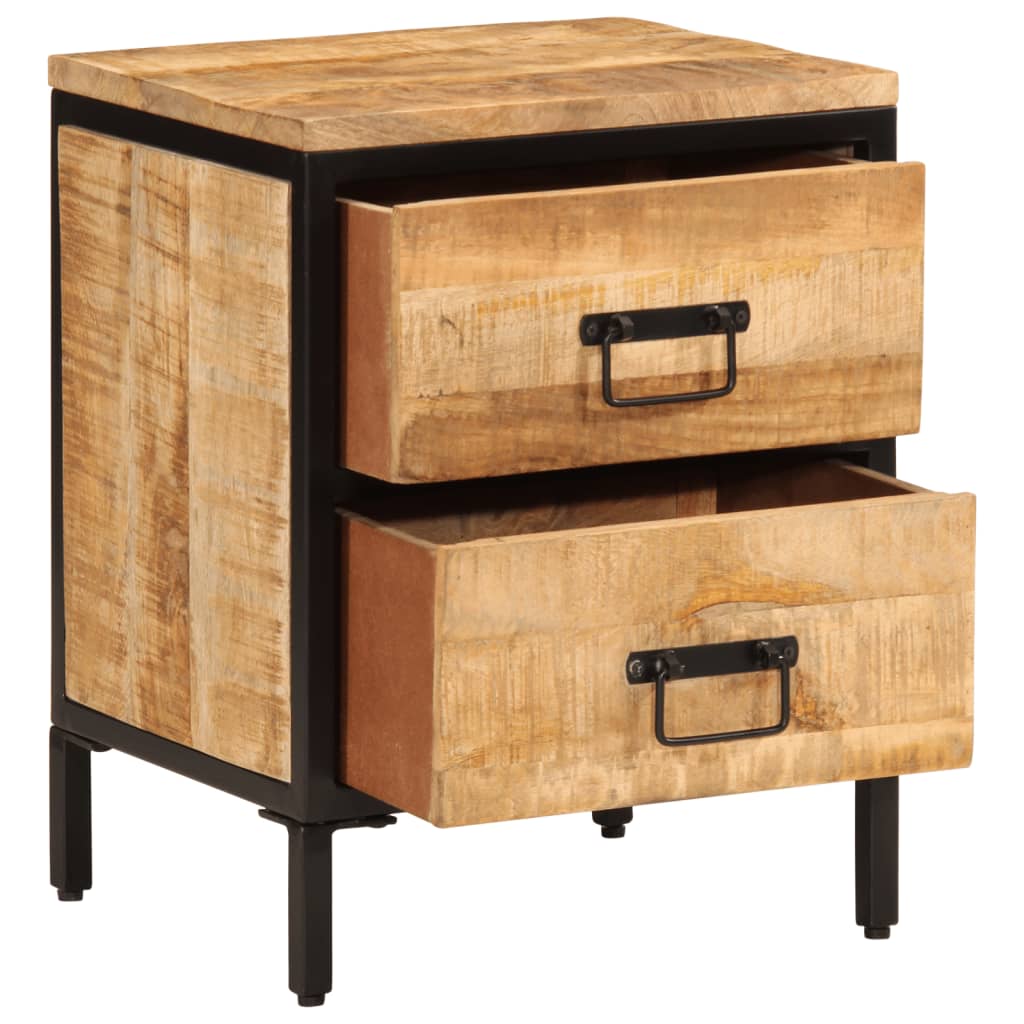 Sängbord med 2 lådor 40x35x53 cm massivt grovt mangoträ