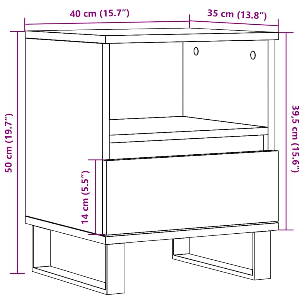 Sängbord 2 st vit 40x35x50 cm konstruerat trä