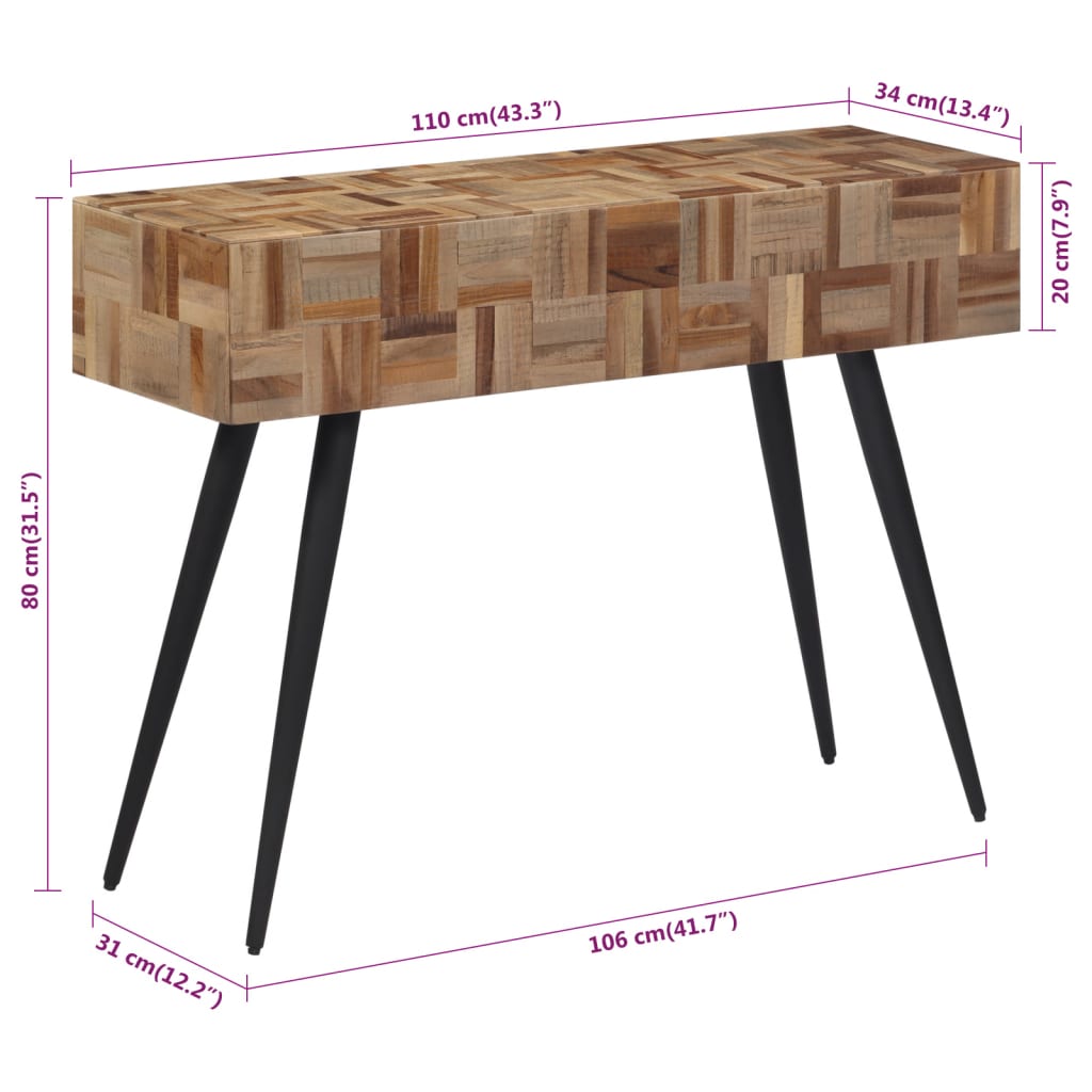 Avlastningsbord Konsollbord Trä 110x34x80 cm massiv återvunnen teak