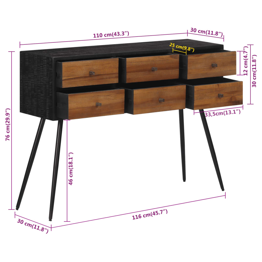 Avlastningsbord Konsollbord Trä med lådor 116x30x76 cm massiv återvunnen teak