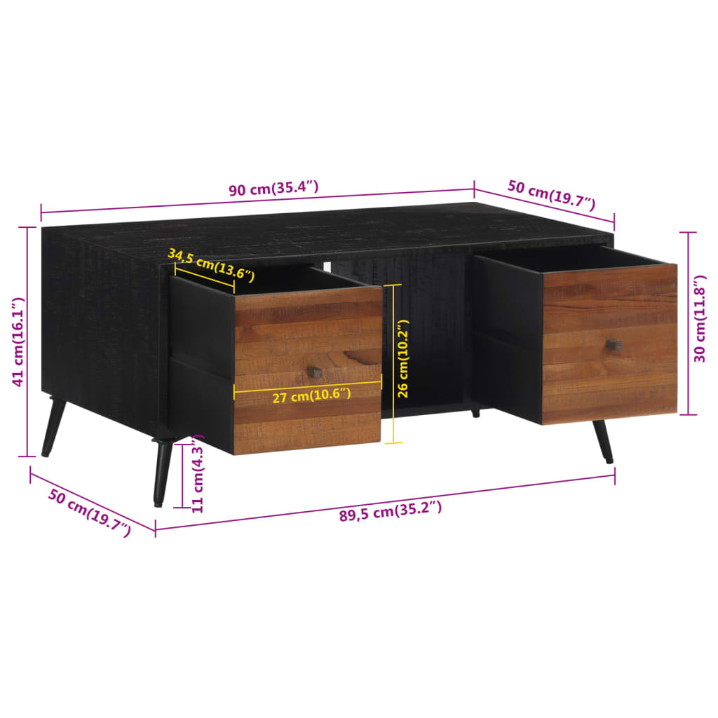 Soffbord Trä 90x50x41 cm massiv återvunnen teak