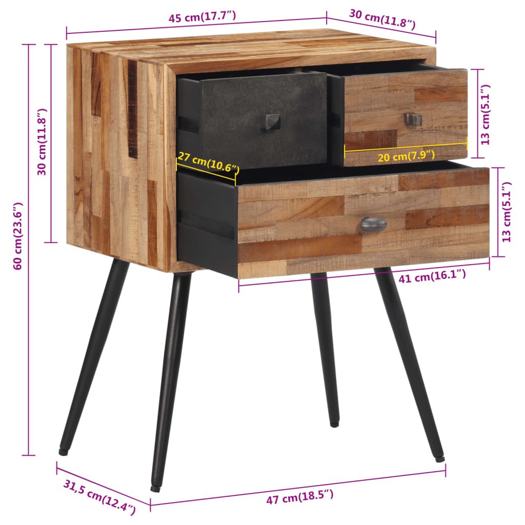 Sängbord Nattduksbord Trä 47x31,5x60 cm massiv teak