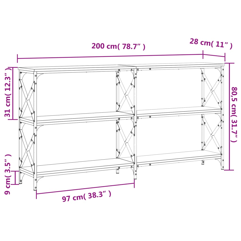 Avlastningsbord Konsollbord Brun Ek 200x28x80,5 cm