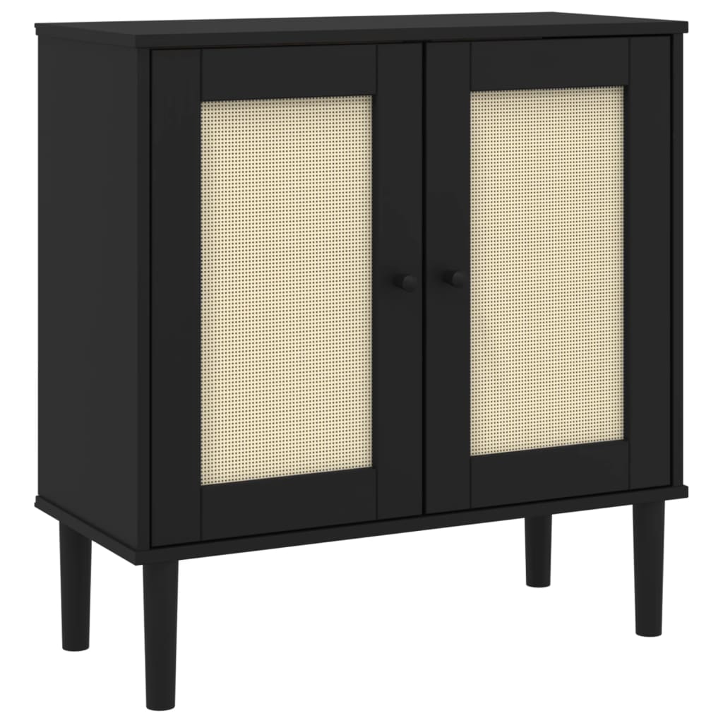 Sidobord SENJA rottinglook svart 80x35x80 cm massiv furu