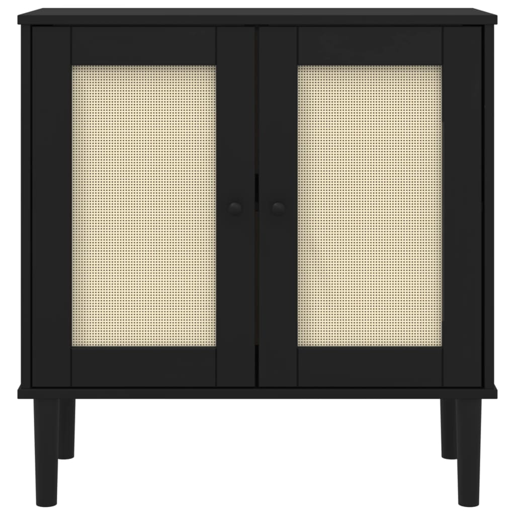 Sidobord SENJA rottinglook svart 80x35x80 cm massiv furu