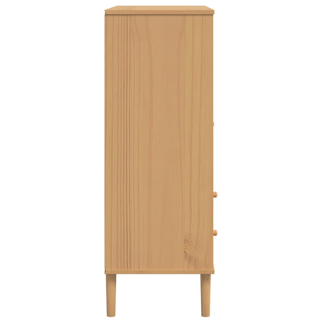 Skänk Trä SENJA rottinglook Brun 90x40x112 cm massiv furu
