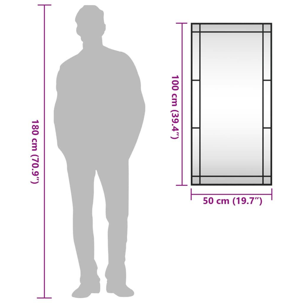 Väggspegel Svart 50x100 cm rektangulär järn