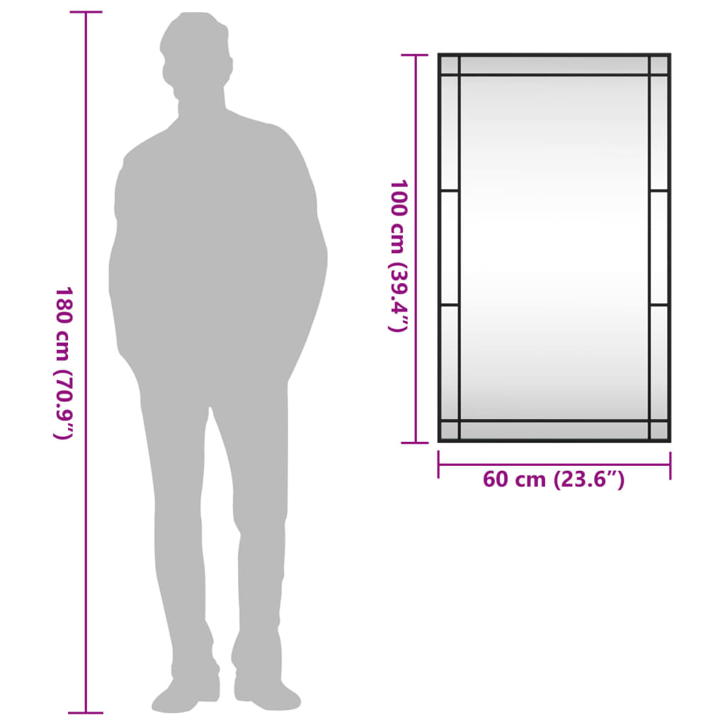 Väggspegel Svart 60x100 cm rektangulär järn