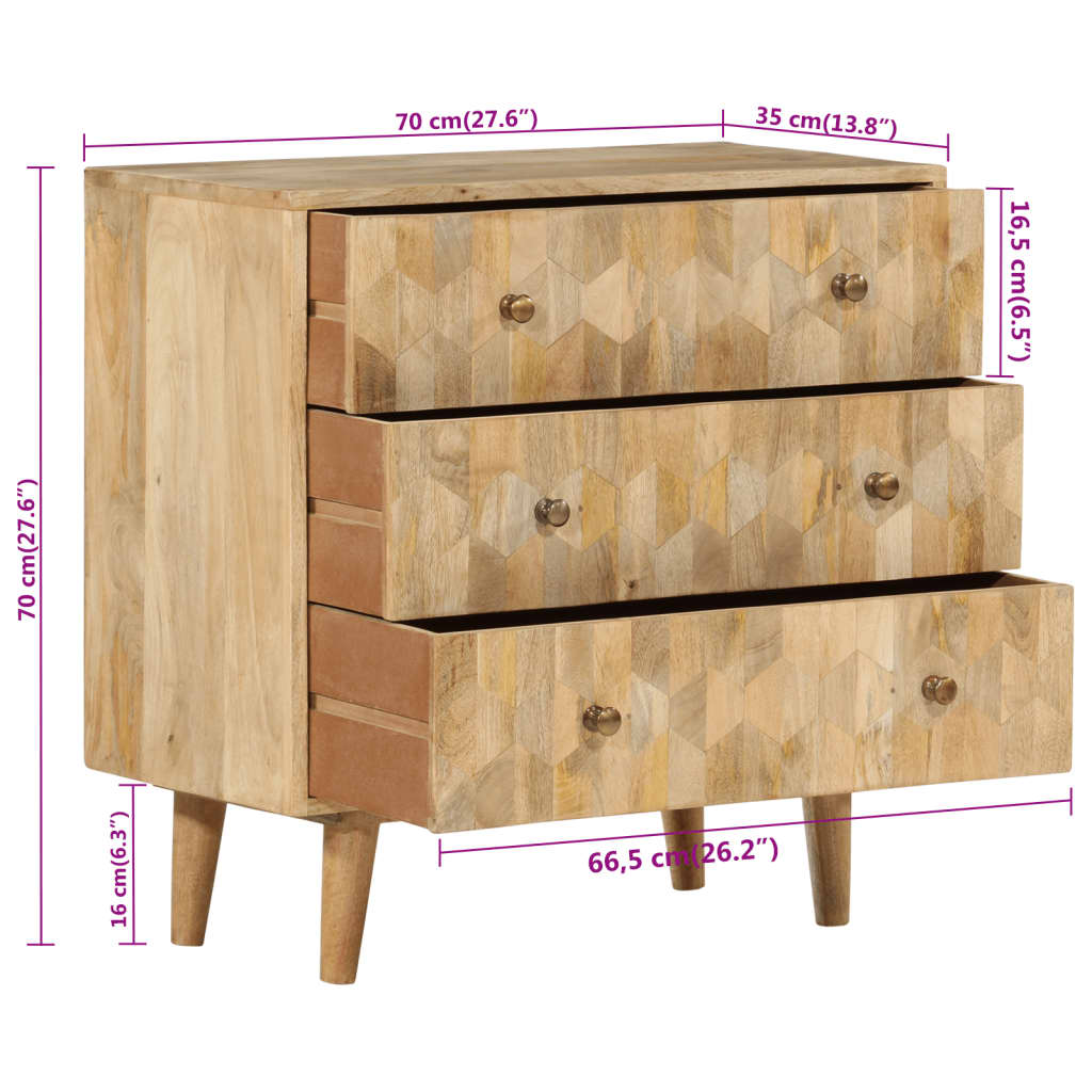 Byrå 70x35x70 cm massivt mangoträ