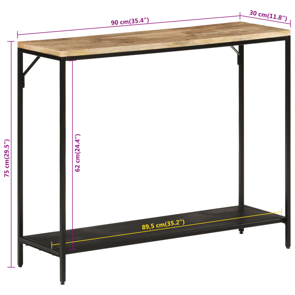 Avlastningsbord Konsollbord Trä 90x30x75 cm grovt mangoträ och järn