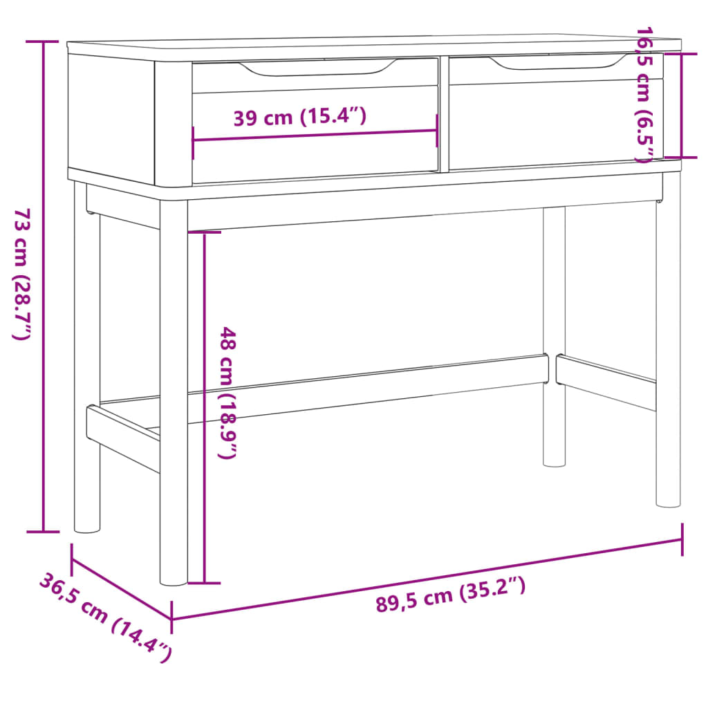 Avlastningsbord Konsollbord Trä FLORO vaxbrun 89,5x36,5x73 cm massiv furu
