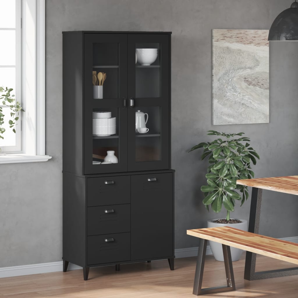 Vitrinskåp VIKEN svart 80x40x190 cm massiv furu