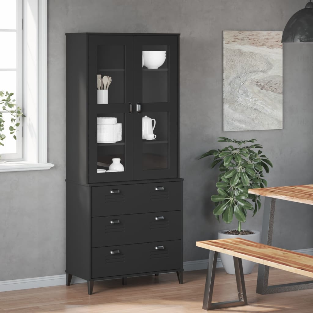 Vitrinskåp VIKEN svart 80x40x190 cm massiv furu