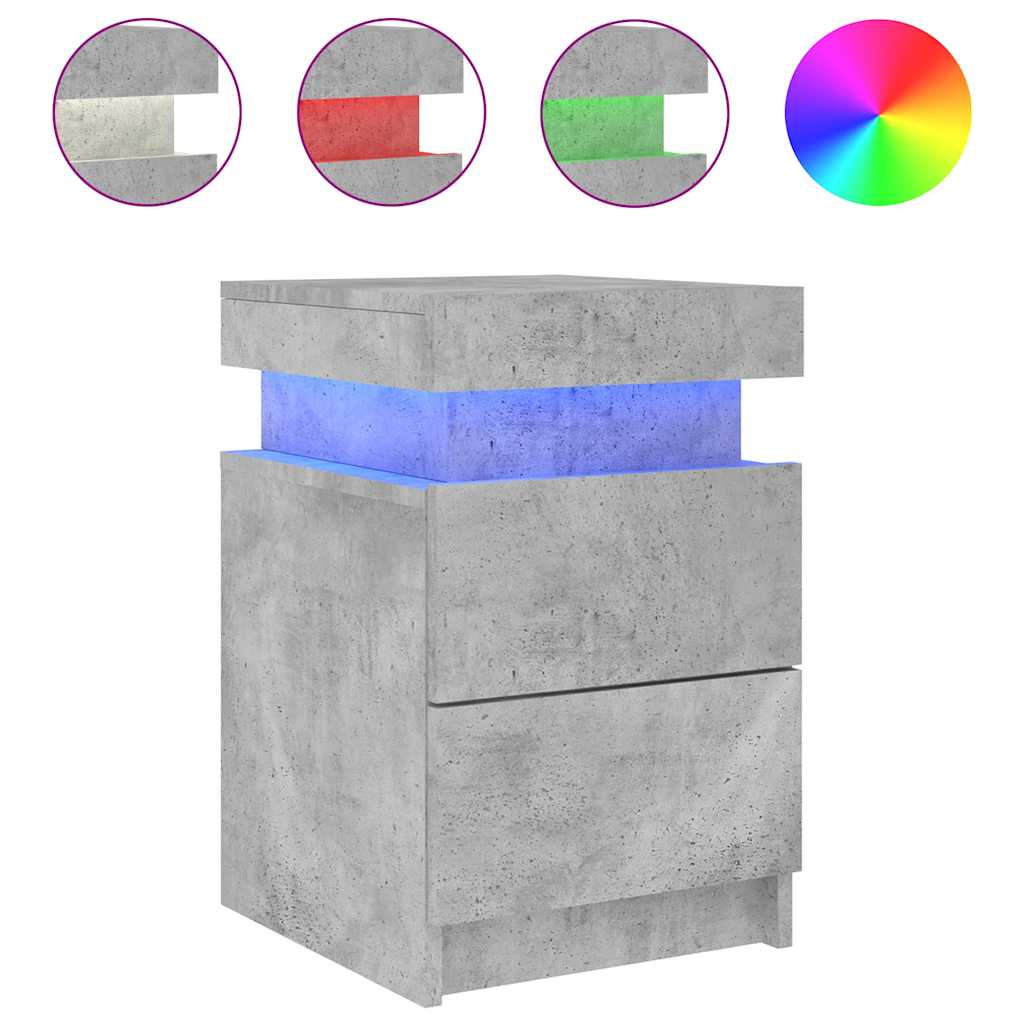 Sängbord med LED-lampor 2 st betonggrå 35x39x55 cm