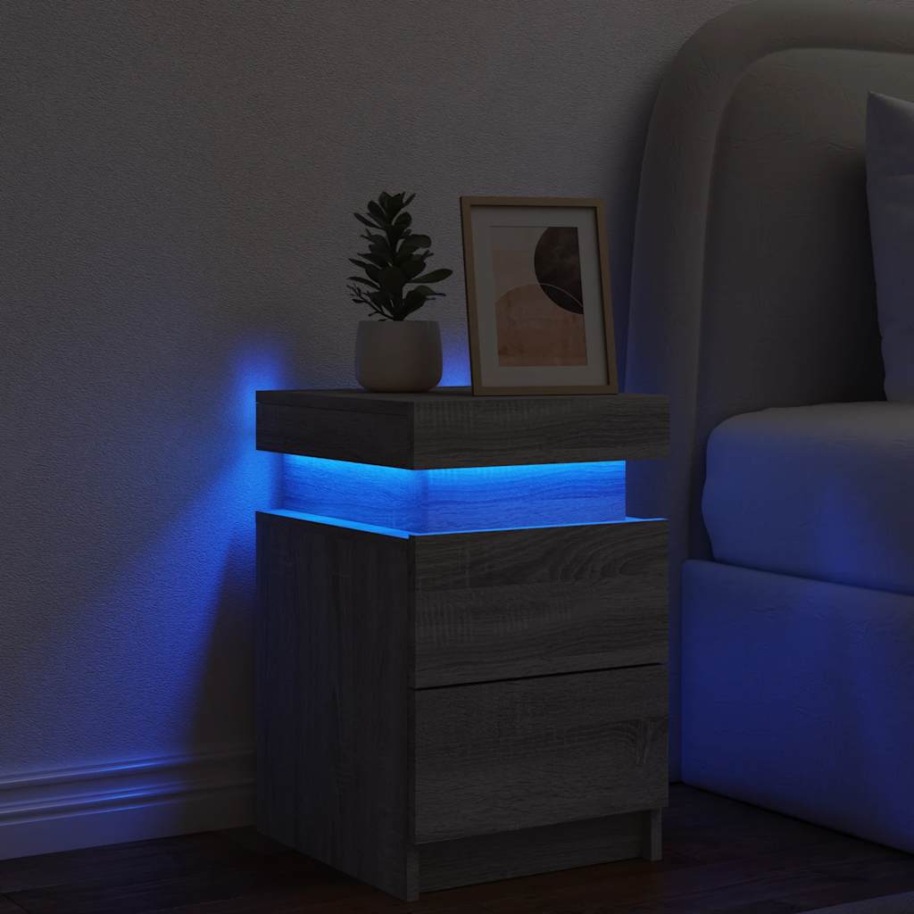 Sängbord Nattduksbord Sonoma Grå med LED-lampor 35x39x55 cm