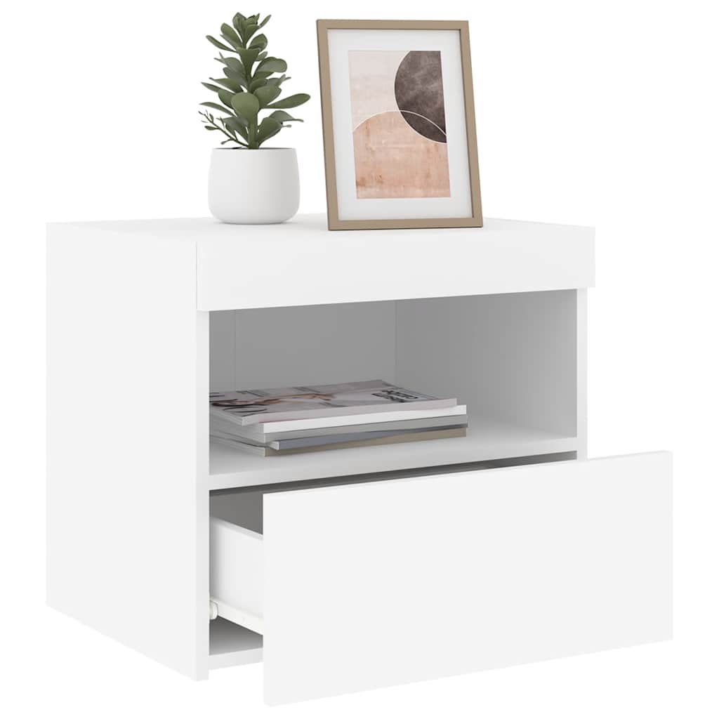 Sängbord med LED 2 st vit 50x40x45 cm