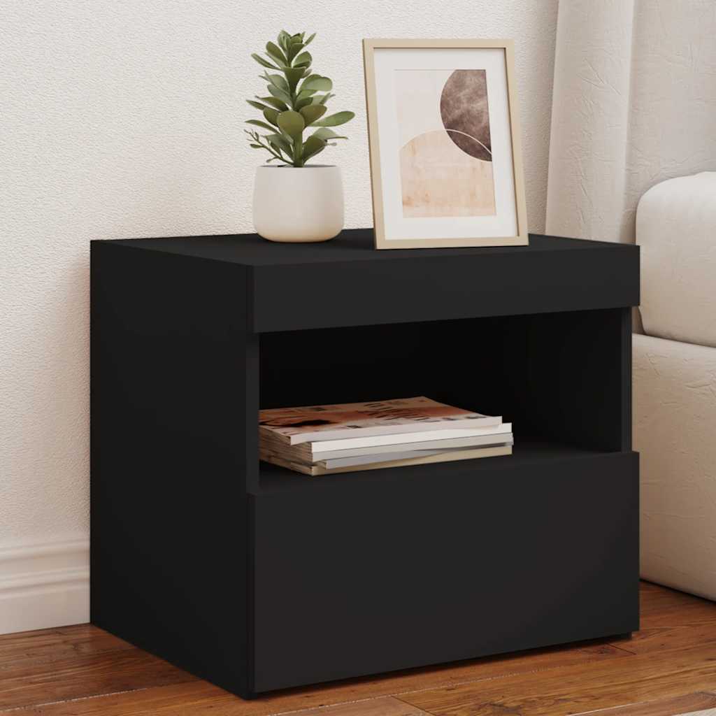 Sängbord med LED-lampor 2 st svart 50x40x45 cm