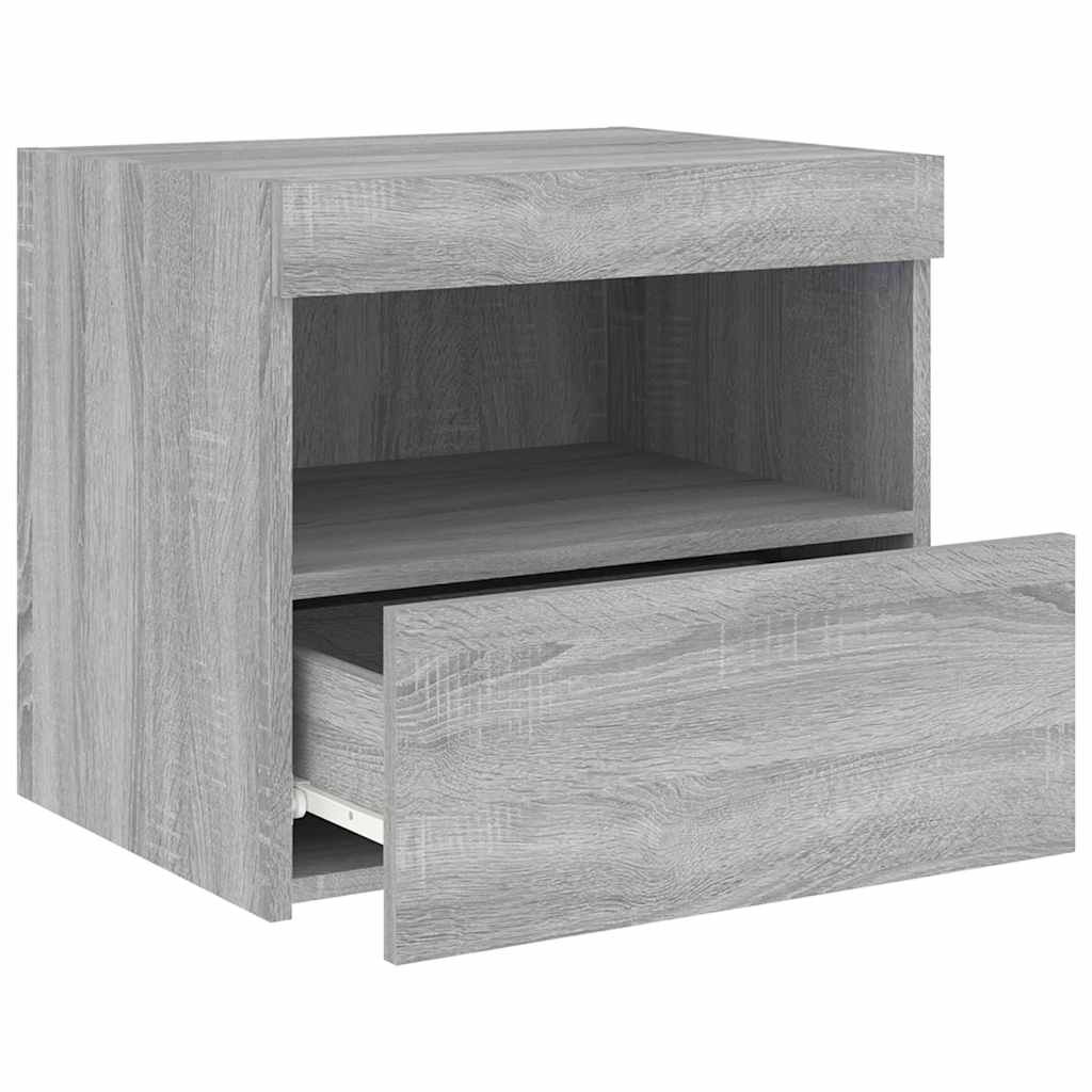 Sängbord med LED-belysning 2 st grå sonoma 50x40x45 cm