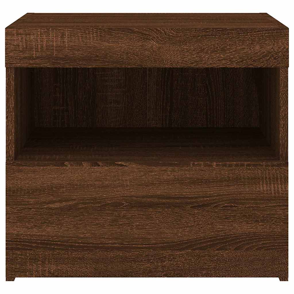 Sängbord med LED-lampor 2 st brun ek 50x40x45 cm