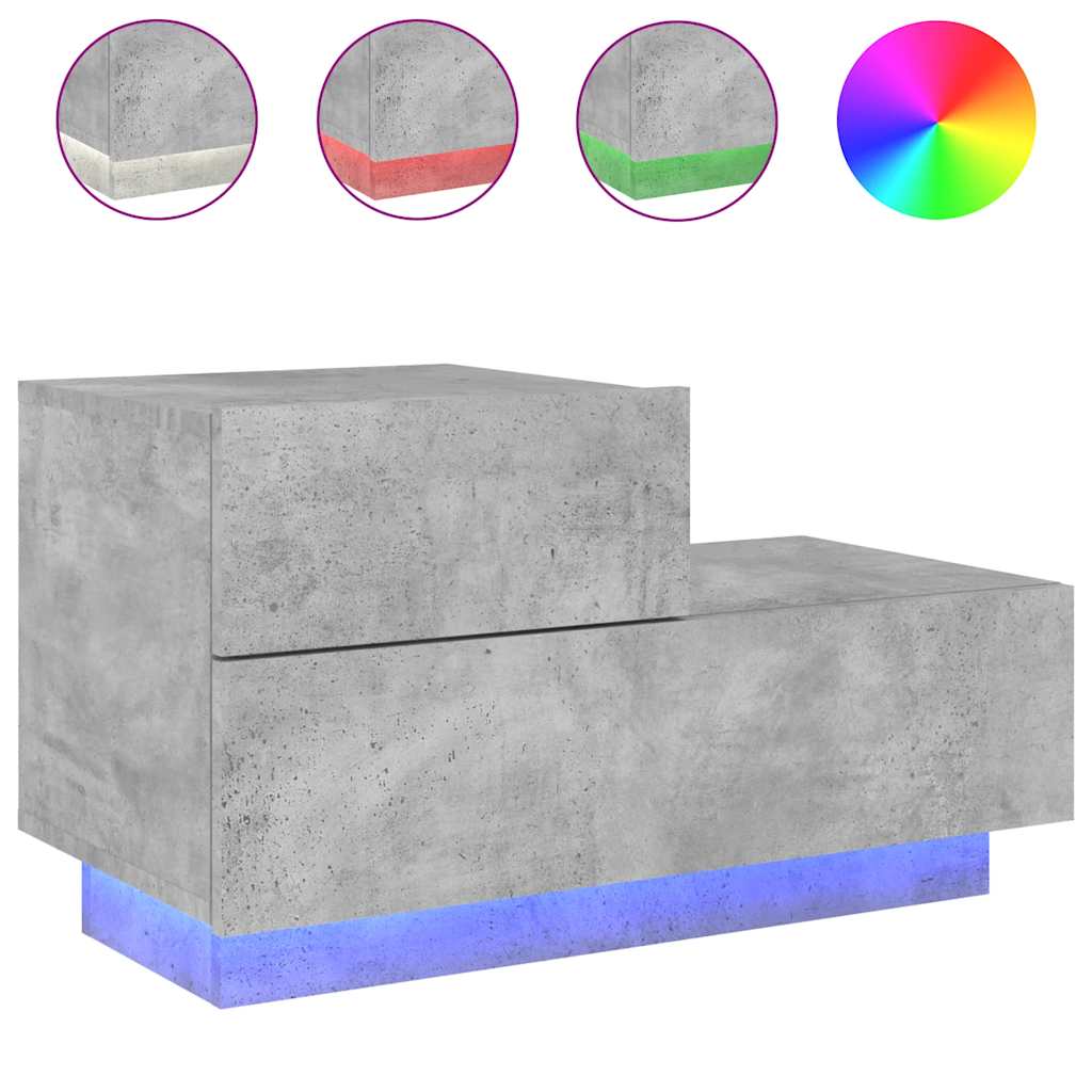 Sängbord Nattduksbord Betonggrå med LED-lampor 70x36x40,5 cm