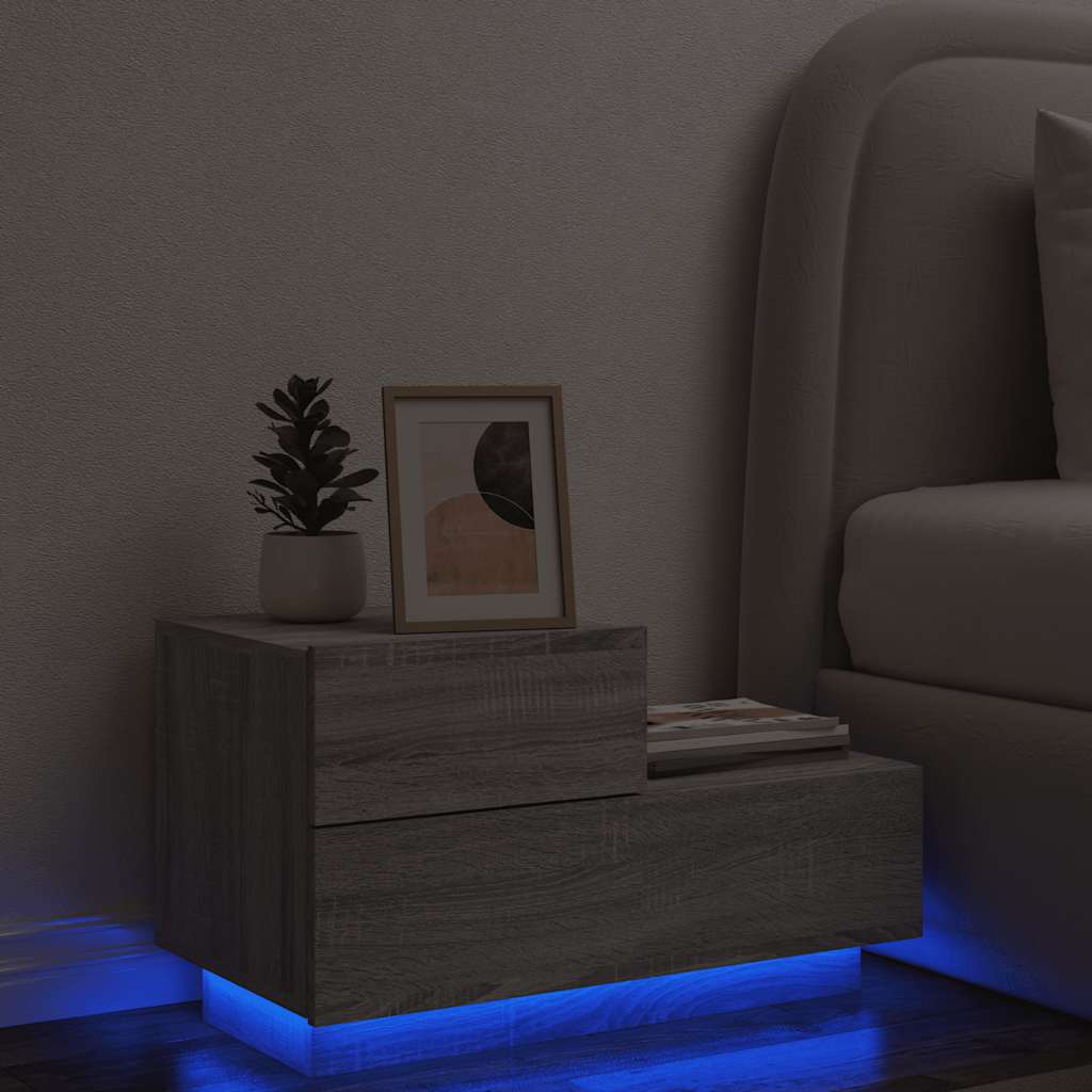 Sängbord Nattduksbord Sonoma Grå med LED-lampor 70x36x40,5 cm