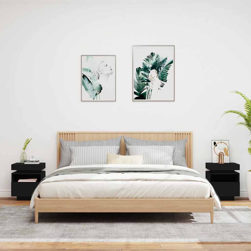 Sängbord med LED-belysning 2 st svart 40x39x48,5 cm