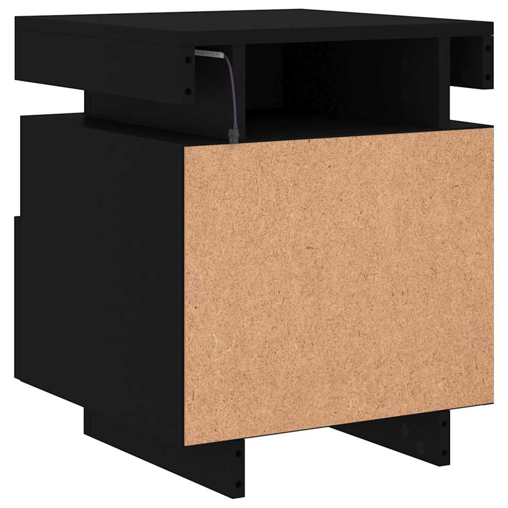 Sängbord med LED-belysning 2 st svart 40x39x48,5 cm