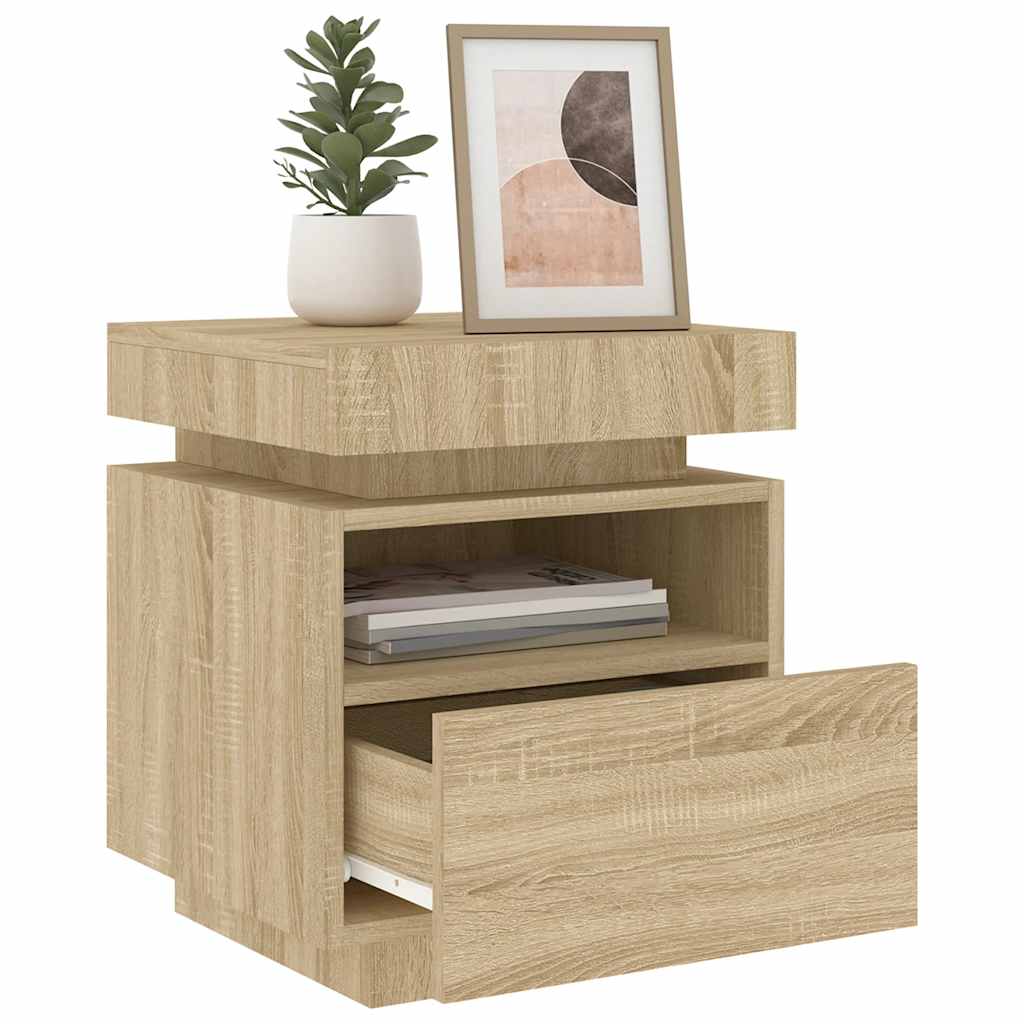 Sängbord med LED-belysning 2 st sonoma-ek 40x39x48,5 cm