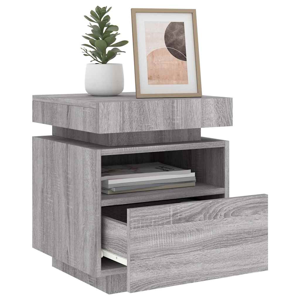 Sängbord Nattduksbord Sonoma Grå med LED-belysning 40x39x48,5 cm