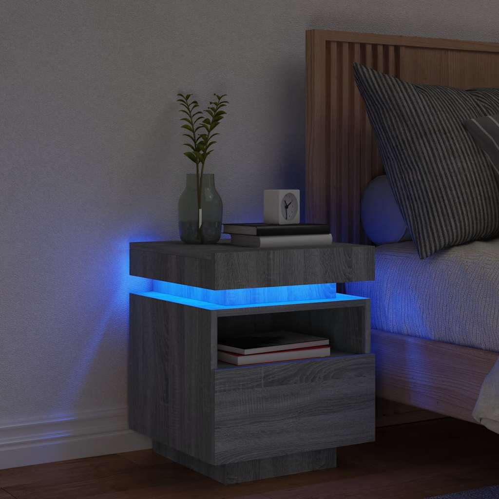 Sängbord Nattduksbord Sonoma Grå med LED-belysning 40x39x48,5 cm