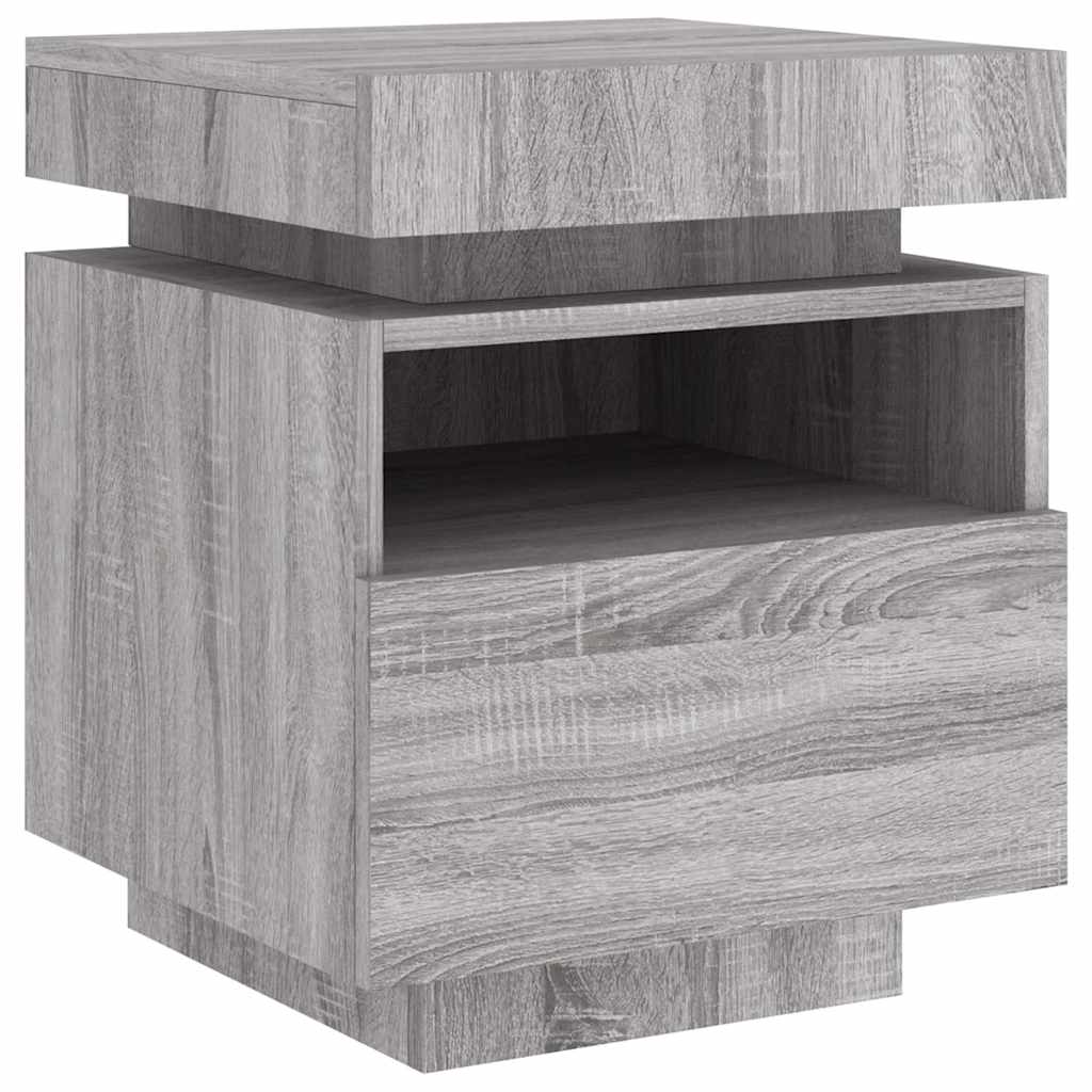 Sängbord med LED-belysning 2 st grå sonoma 40x39x48,5 cm