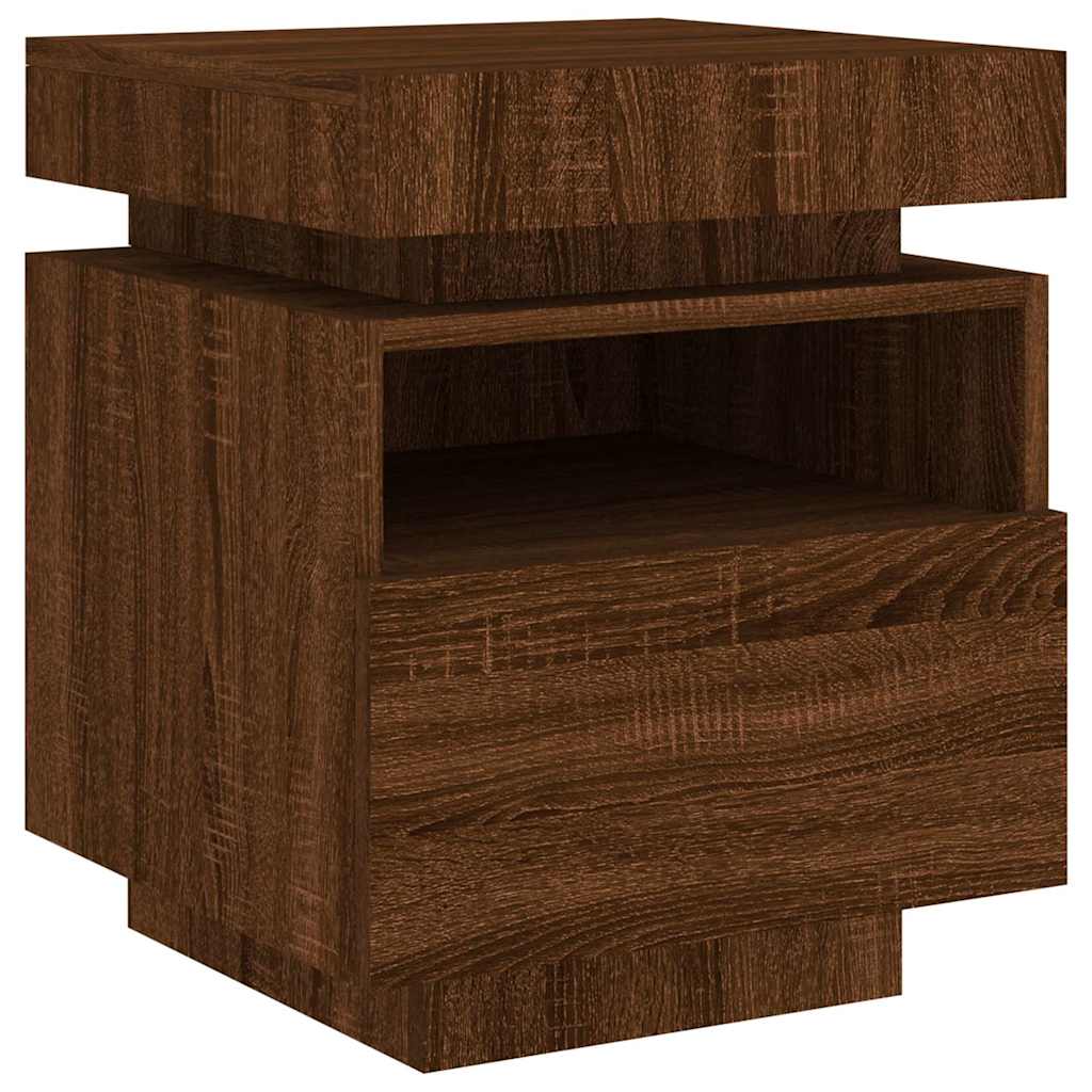 Sängbord Nattduksbord Brun Ek med LED-belysning 40x39x48,5 cm