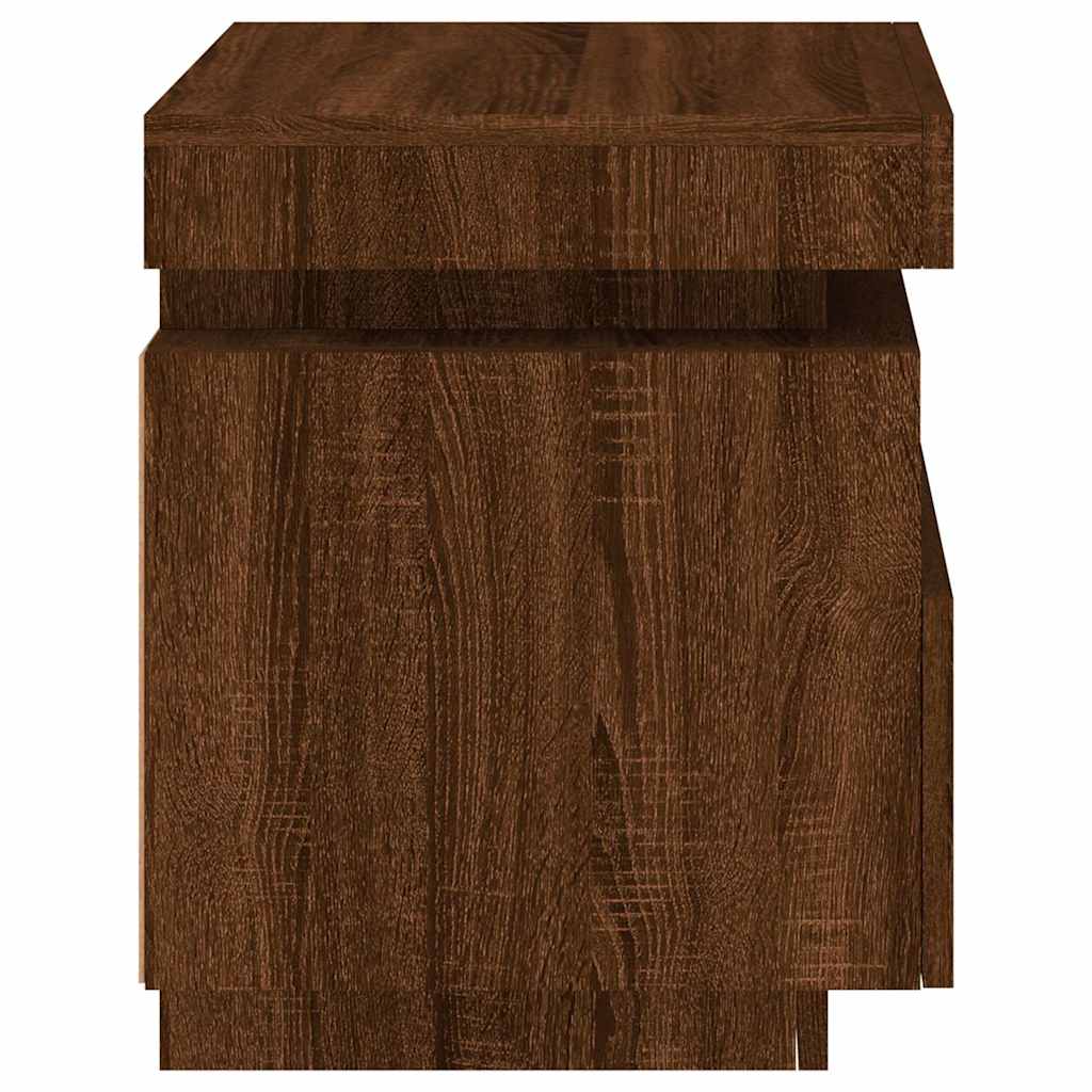 Sängbord Nattduksbord Brun Ek med LED-belysning 40x39x48,5 cm