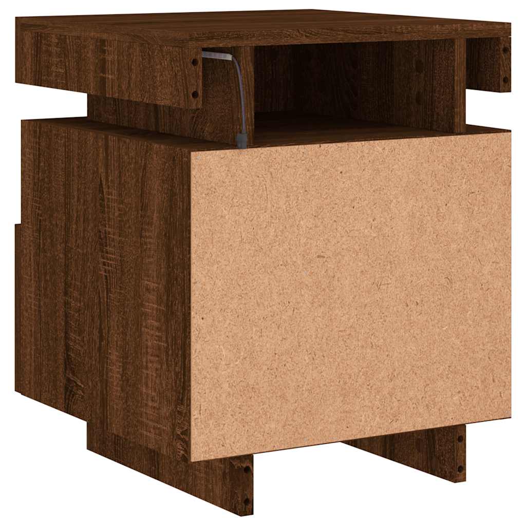 Sängbord Nattduksbord Brun Ek med LED-belysning 40x39x48,5 cm