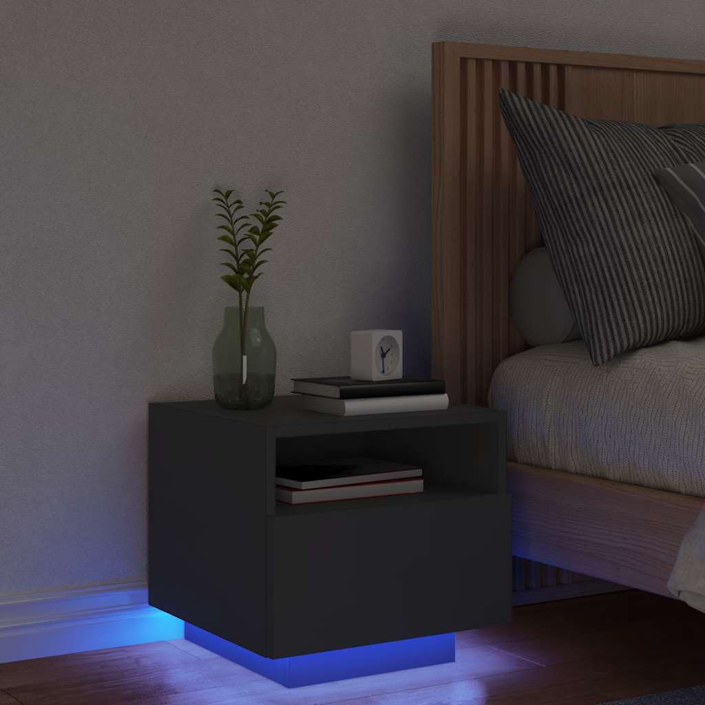 Sängbord Nattduksbord Svart med LED-belysning 40x39x37 cm