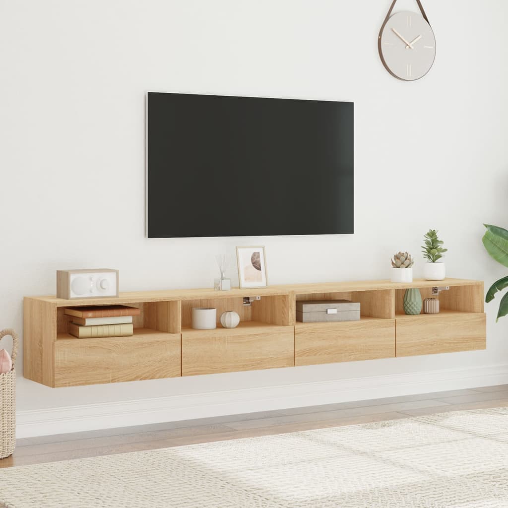 Väggmonterad tv-bänk 2 st sonoma-ek 100x30x30cm konstruerat trä