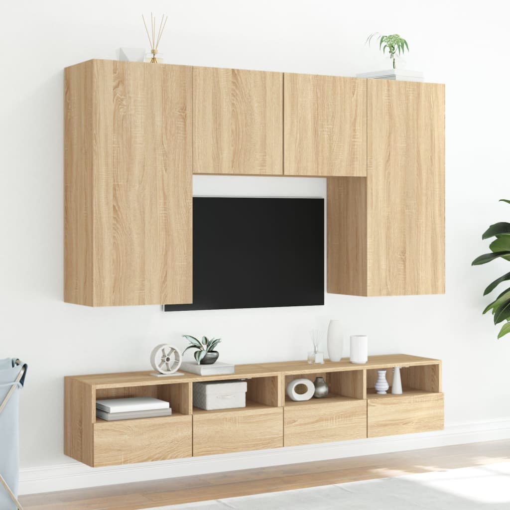 Väggmonterad tv-bänk 2 st sonoma-ek 100x30x30cm konstruerat trä