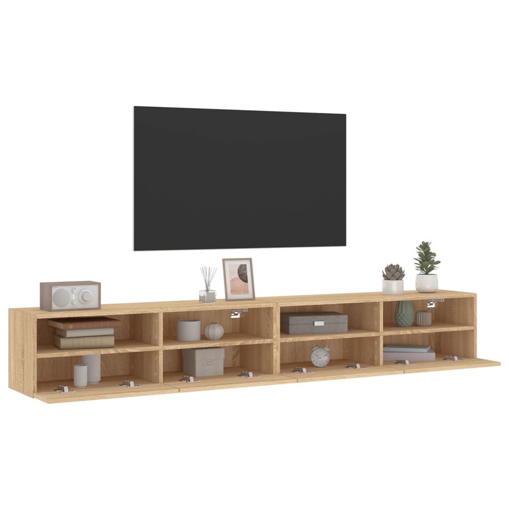 Väggmonterad tv-bänk 2 st sonoma-ek 100x30x30cm konstruerat trä