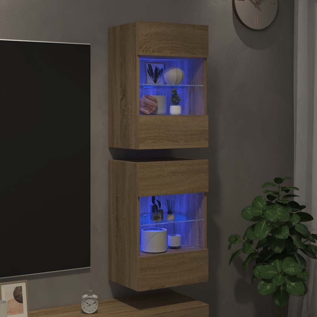 Nástenné skrinky s LED osvetlením pre TV 2 st sonoma-ek 40x30x60,5 cm