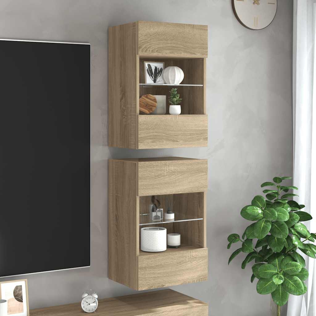 Nástenné skrinky s LED osvetlením pre TV 2 st sonoma-ek 40x30x60,5 cm
