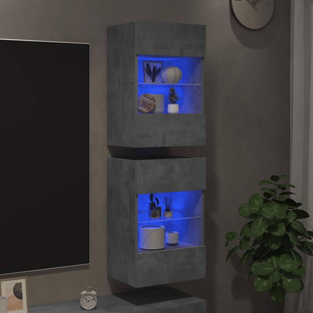 Nástenné skrinky s LED osvetlením pre TV 2 st betonggrå 40x30x60,5 cm