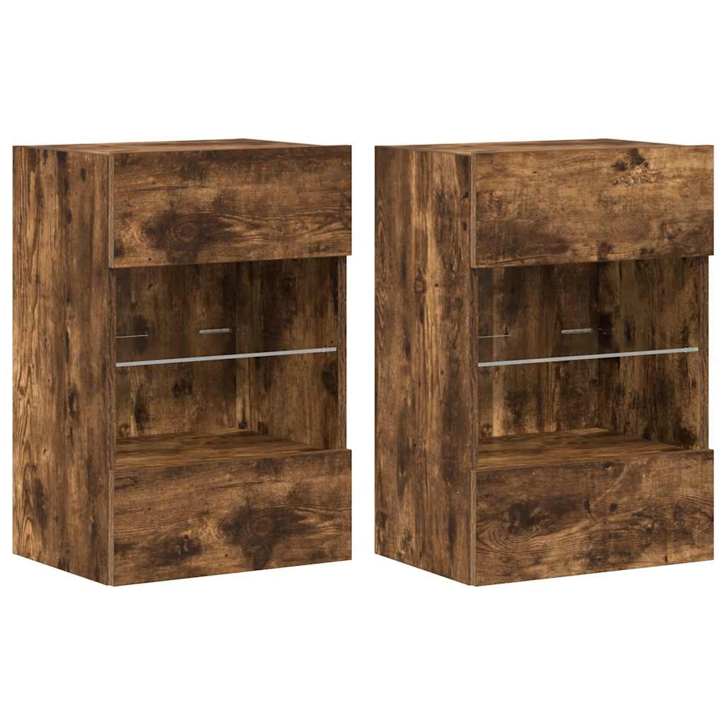 Nástenné skrinky s LED osvetlením pre TV 2 st rökfärgad ek 40x30x60,5 cm