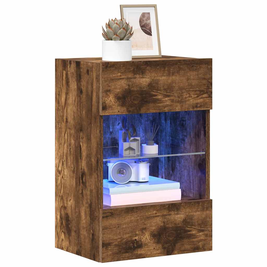 Nástenné skrinky s LED osvetlením pre TV 2 st rökfärgad ek 40x30x60,5 cm