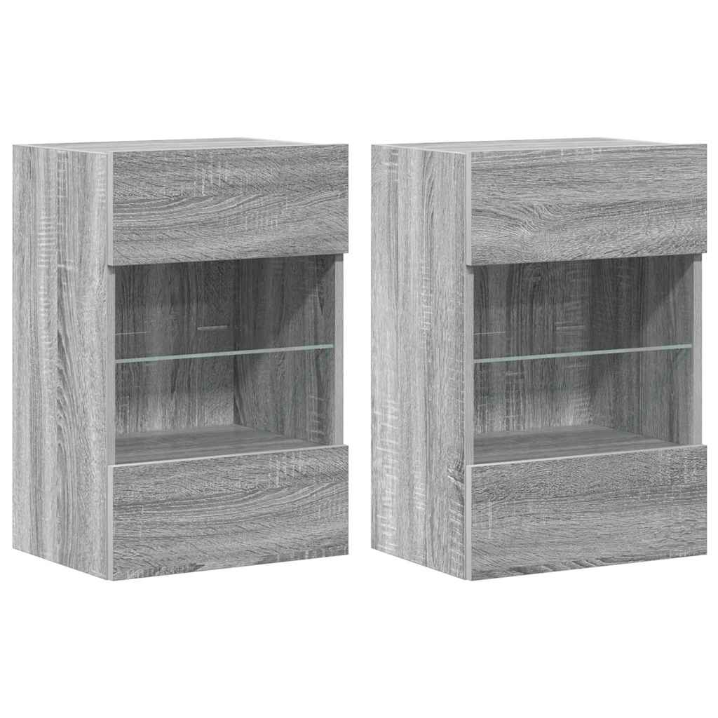 Nástenné skrinky s LED osvetlením pre TV 2 st grå sonoma 40x30x60,5 cm